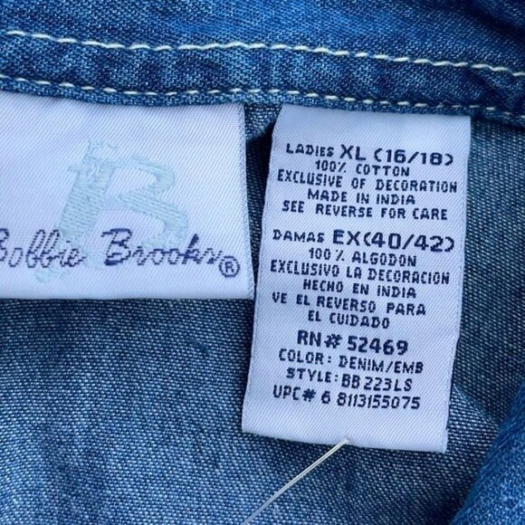 Vintage Bobbie Brooks SIZE XL Denim Cottagecore Button Up w Fall Embroidery - Picture 8 of 9